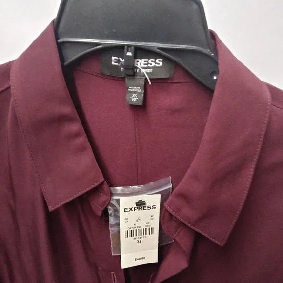 Express Button Down Burgundy SZ XS - Picture 6 of 7